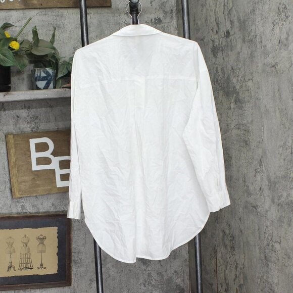 Eileen Fisher Washed Organic Cotton Poplin Classic Collar Long Shirt White S - Picture 2 of 6